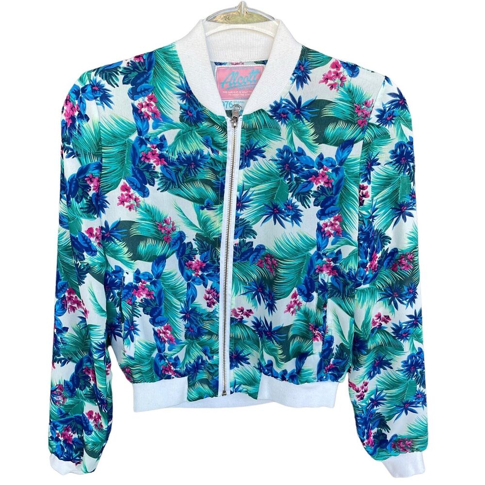 Alcott Surfwear Jacket Womens Extra Small Tropical Floral Full Zip Semi‎ Sheer